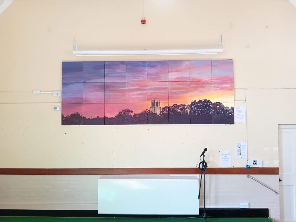 Jan Ellmore's Group, St Botolph's Church against evening sky, Trunch, Norfolk