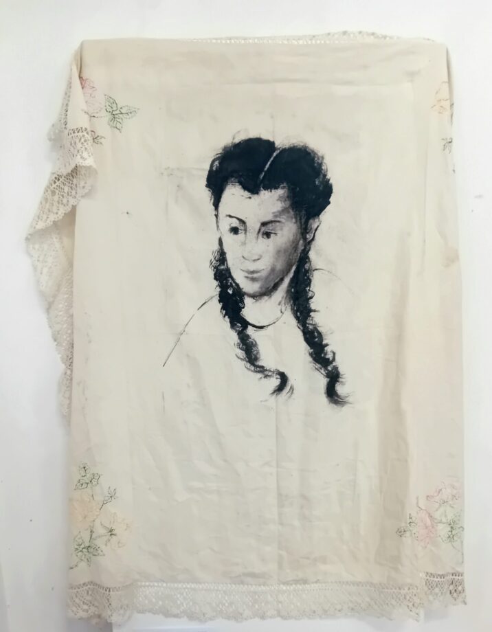 Frances Martin, Family Portrait From Victorian B&W Photo, indian ink