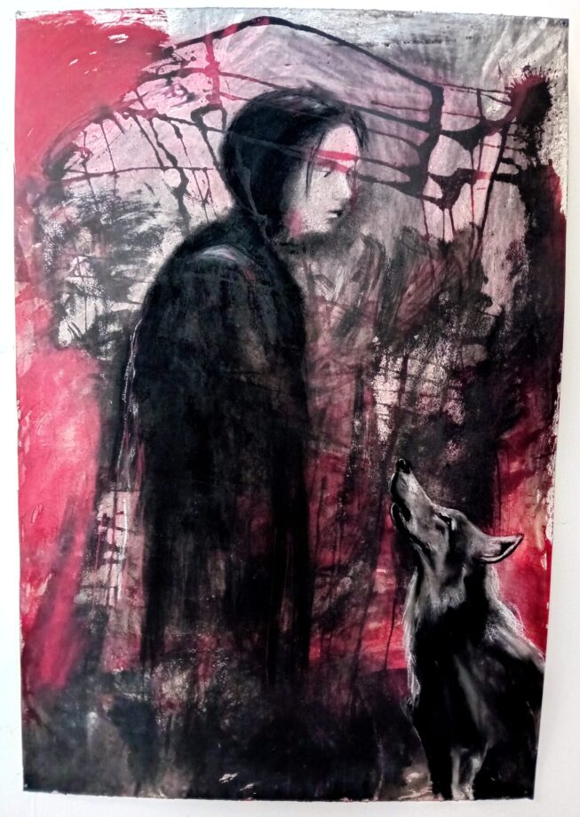 Frances Martin, Riding Hood And Wolf, compressed charcoal and inks